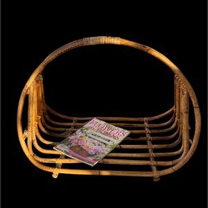 Large Boho Rattan Magazine Rack. Vintage. MCM